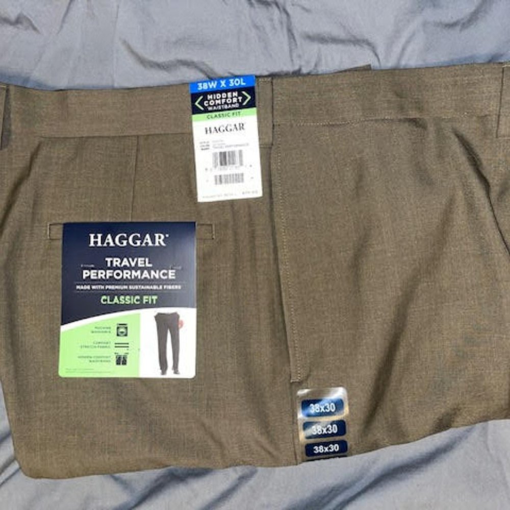 HAGGAR Classic Fit Travel Performance Dress Slacks 38x30 Hidden Comfort
